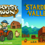 Harvest Moon x Stardew Valley Comparação visual entre Harvest Moon e Stardew Valley, com artes estilizadas lado a lado.